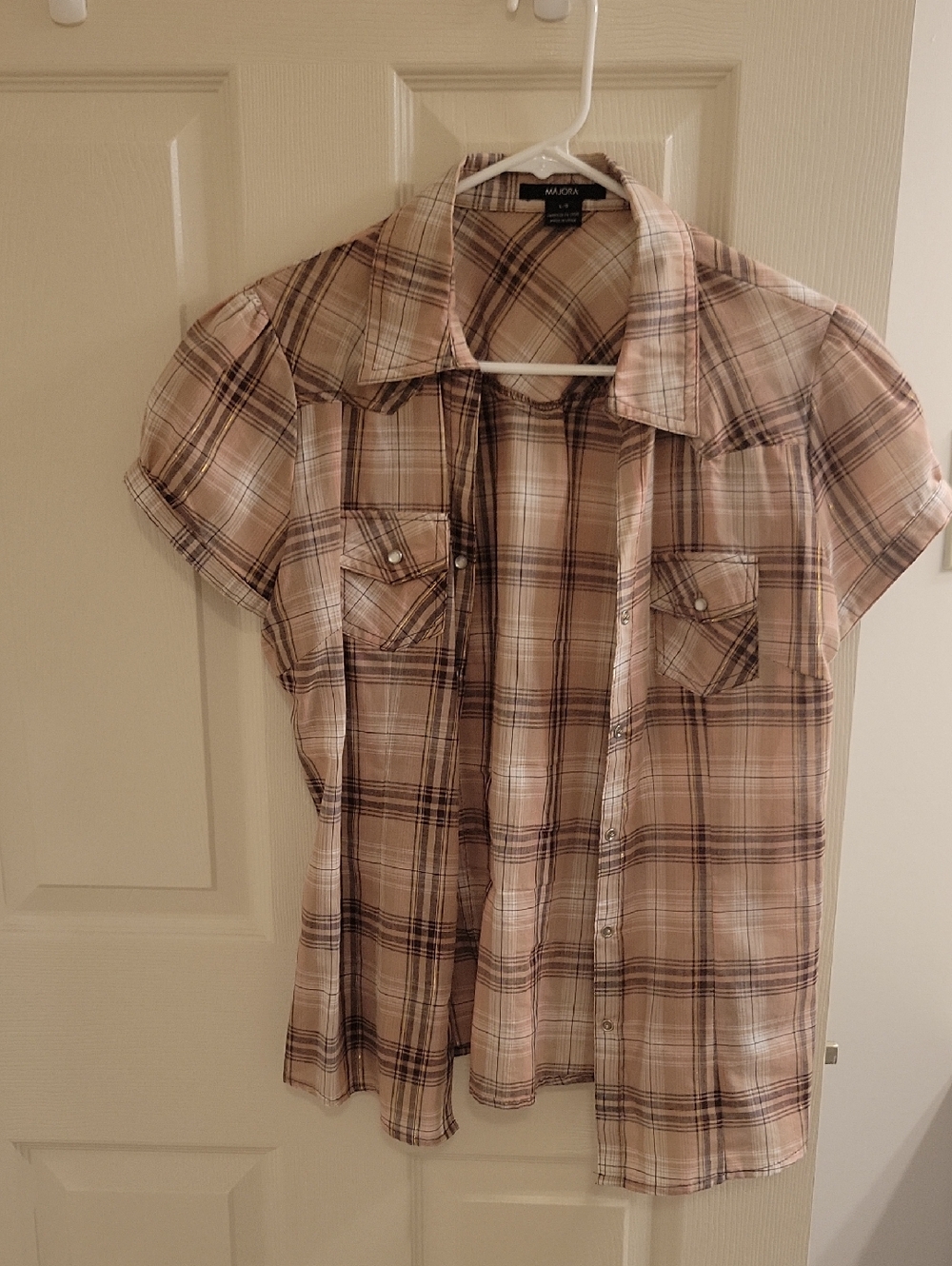 Madona Blush Plaid Short-Sleeve Button-Down Shirt